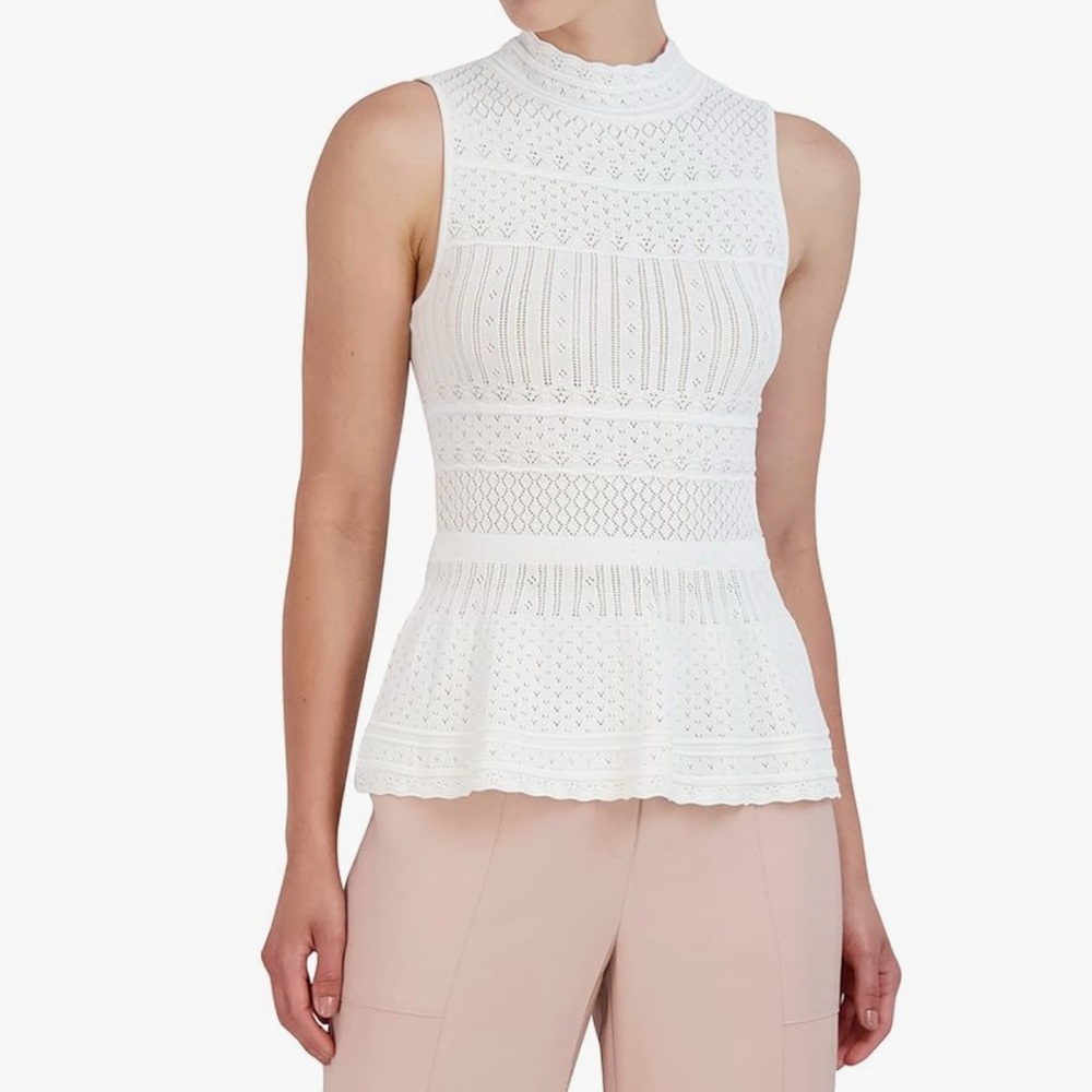 NWT BCBGMAXAZRIA White Lace Peplum Sleeveless Top Size‎ L